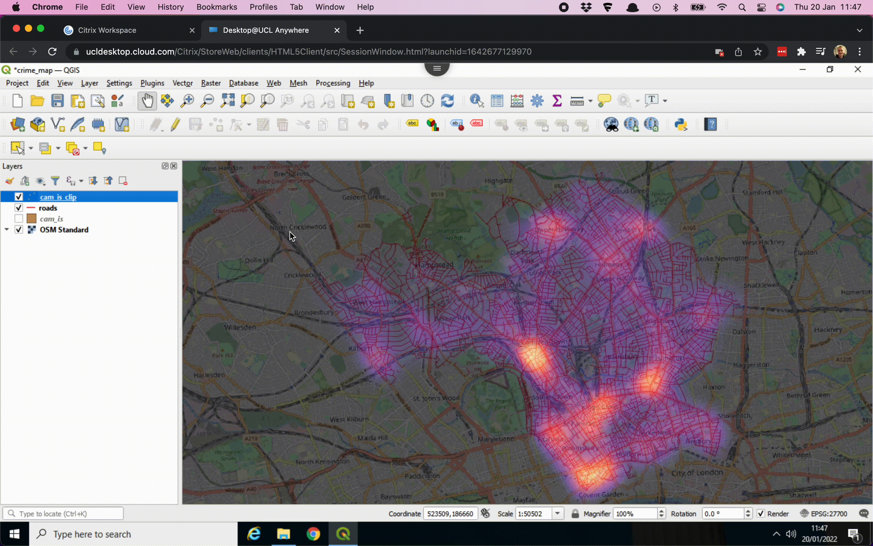 Selecting all crime recorded as *anti-social behaviour* and exporting this to a new `shapefile`. [[Enlarge image]](https://jtvandijk.github.io/GEOG0014/images/w08/hot_crime_asb.gif){target="_blank"}