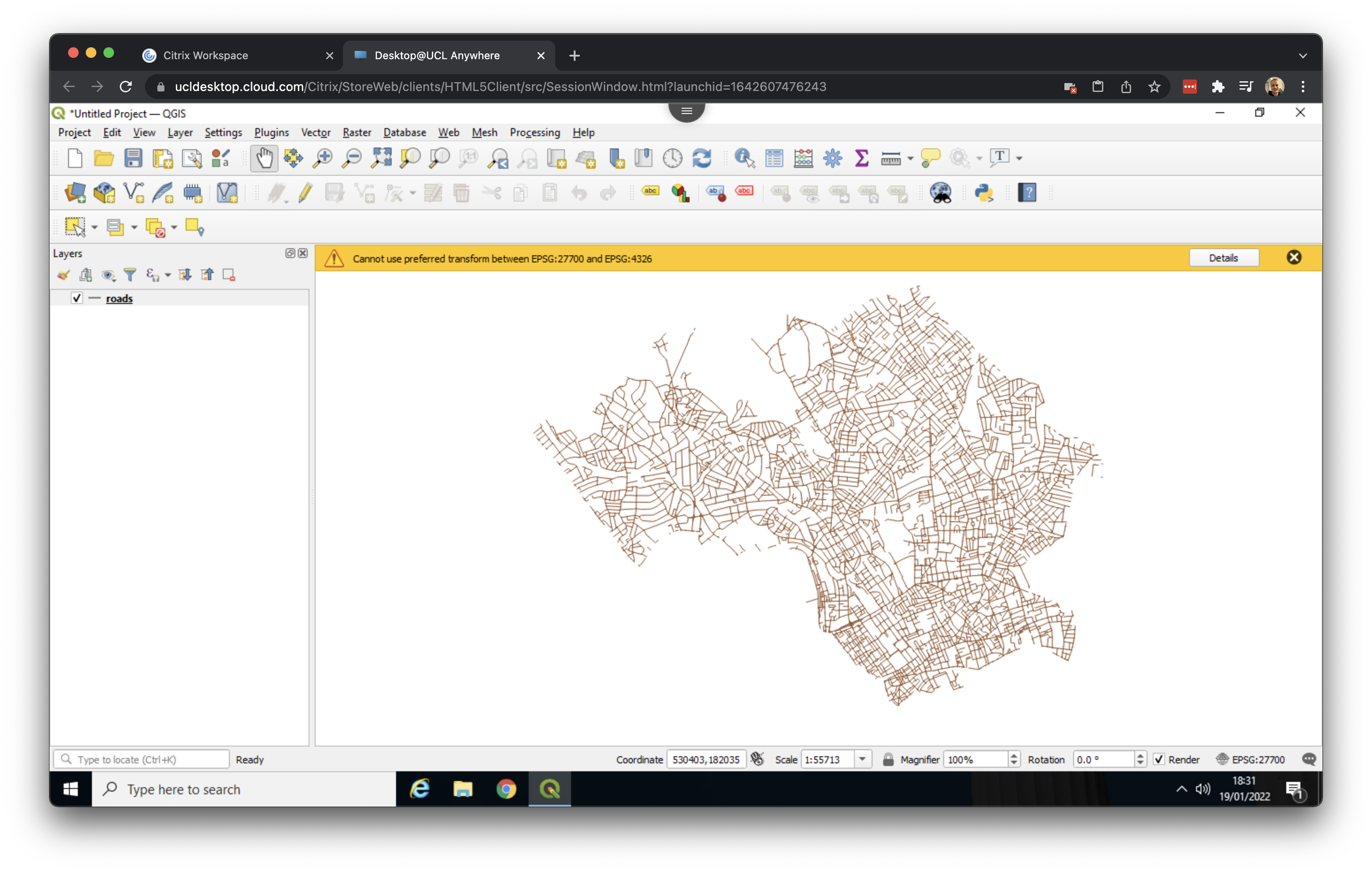 Roads loaded. [[Enlarge image]](https://jtvandijk.github.io/GEOG0014/images/w08/roads_loaded.png){target="_blank"}