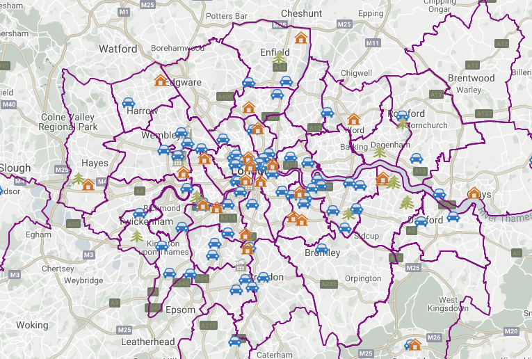 Locations of the London Air monitoring sites in London. Source: [Londonair 2020](https://www.londonair.org.uk/london/asp/publicdetails.asp).