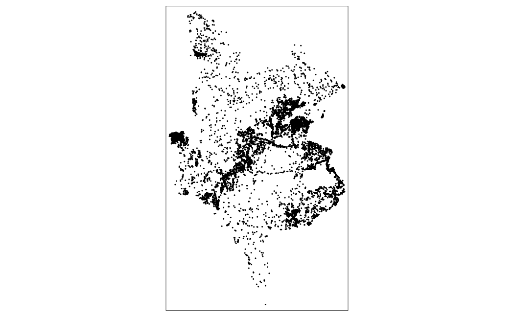 Plot of Monduli building centroids layered over the Monduli building footprints.