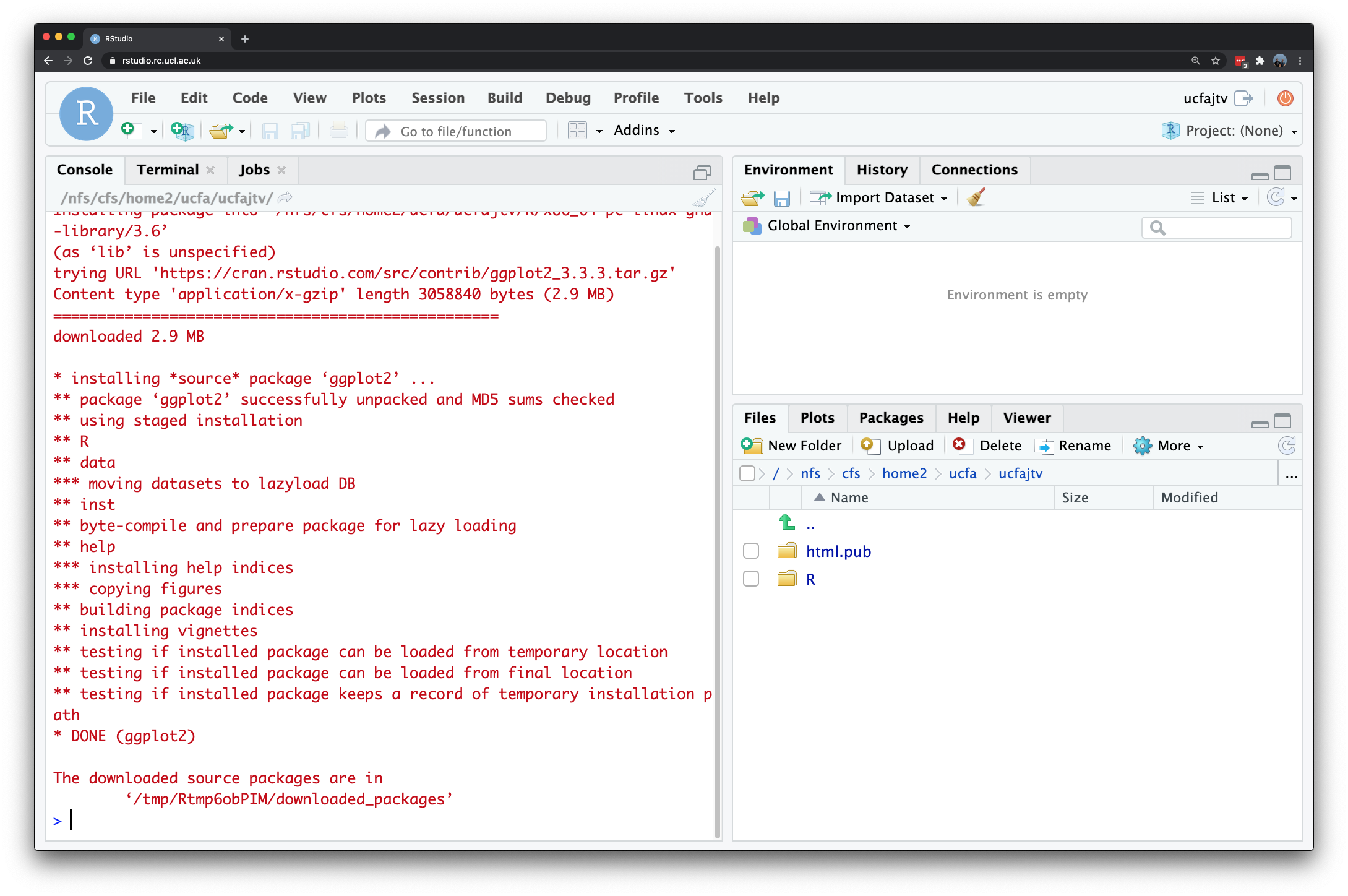 Installing the `ggplot2` package.